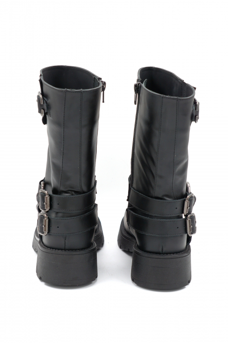Cizme dama casual scurte din piele naturala neagra cu accesorii metalice, varf rotund si toc 3 cm 71024-24 [5]