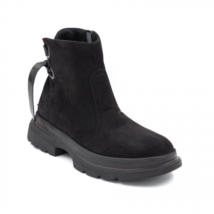 Ghete dama casual din piele naturala intoarsa neagra cu accesorii metalice, varf rotund si talpa 3 cm 71120-24 [2]