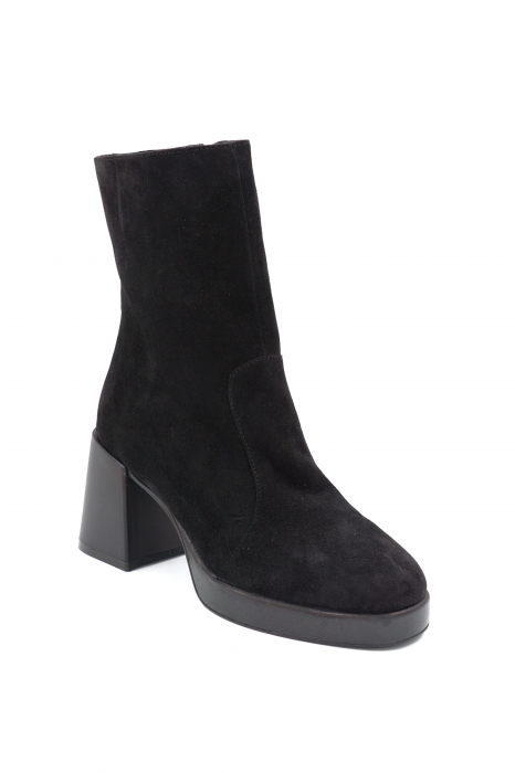 Ghete dama din piele naturala intoarsa neagra cu varf rotund, platforma 2 cm si toc mic gros 6 cm  74617-24 [2]