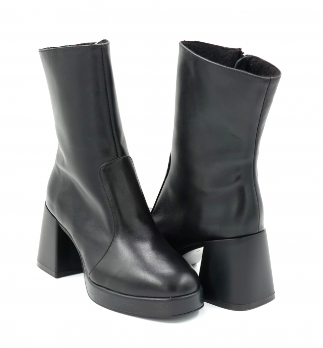 Ghete dama casual din piele naturala neagra cu varf rotund, platforma 2 cm si toc mic gros 6 cm  74617-4-23 [4]