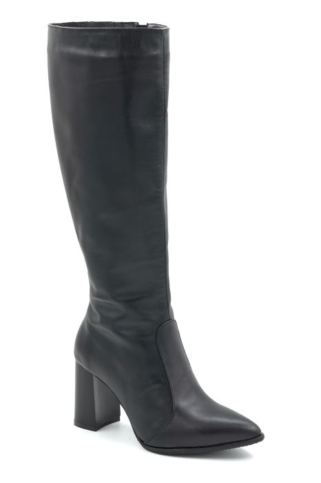 Cizme dama din piele naturala neagra cu varf ascutit stiletto si toc mediu gros de 8 cm 70123-14-25 [2]