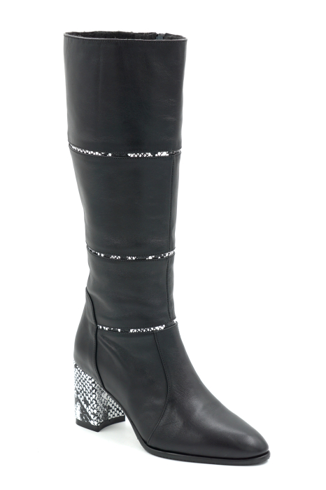 Cizme dama din piele naturala neagra si cu imprimeu sarpe cu varf ascutit si toc mic gros imbracat de 6 cm 12411-25 [2]