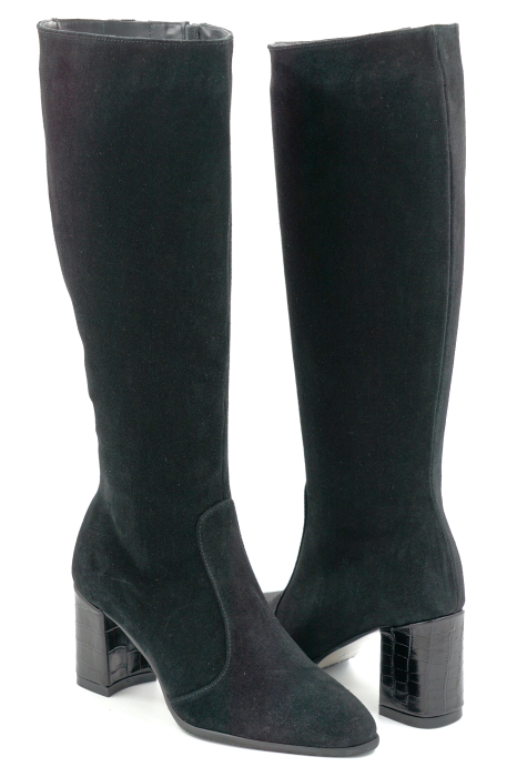 Cizme dama din piele naturala intoarsa neagra cu varf ascutit si toc mediu gros de 7 cm 70123-19-25 [4]