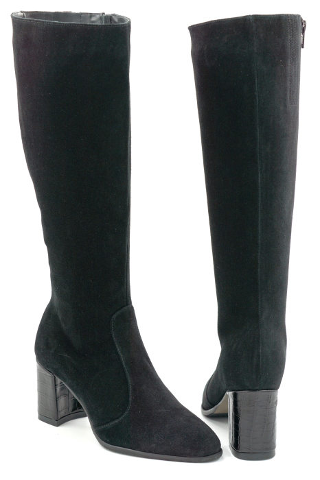 Cizme dama din piele naturala intoarsa neagra cu varf ascutit si toc mediu gros de 7 cm 70123-19-25 [5]