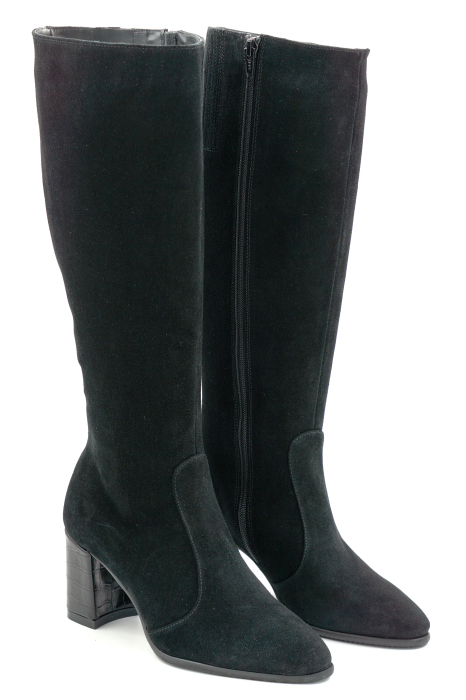 Cizme dama din piele naturala intoarsa neagra cu varf ascutit si toc mediu gros de 7 cm 70123-19-25 [3]