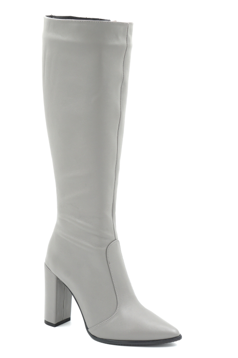 Cizme dama din piele naturala gri cu varf ascutit stiletto si toc inalt gros imbracat de 9 cm 70123-2-25 [2]