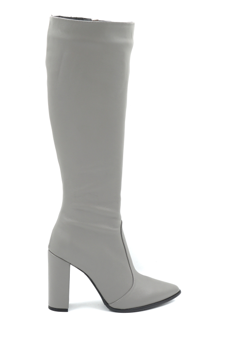 Cizme dama din piele naturala gri cu varf ascutit stiletto si toc inalt gros imbracat de 9 cm 70123-2-25 [1]