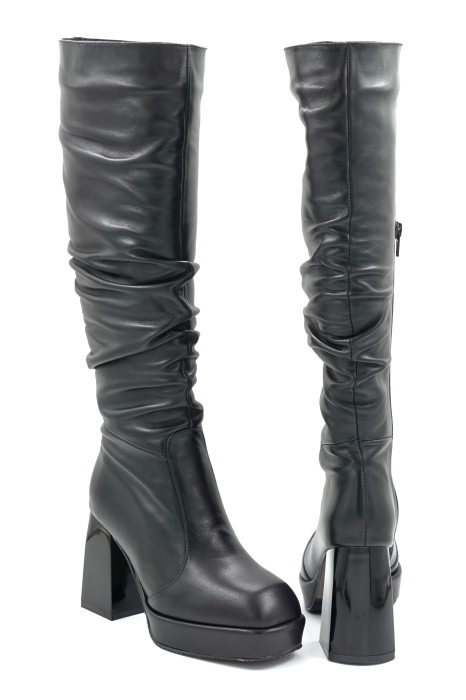 Cizme dama din piele naturala neagra cu varf patrat, platforma de 3 cm si toc inalt gros de 9 cm 77221-4-25 [5]