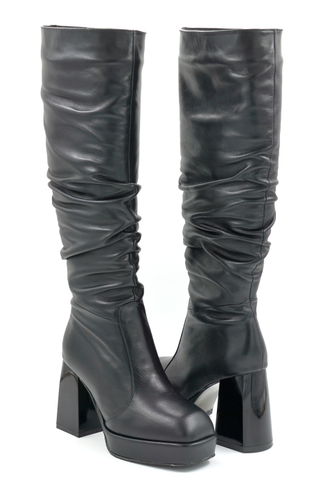 Cizme dama din piele naturala neagra cu varf patrat, platforma de 3 cm si toc inalt gros de 9 cm 77221-4-25 [4]