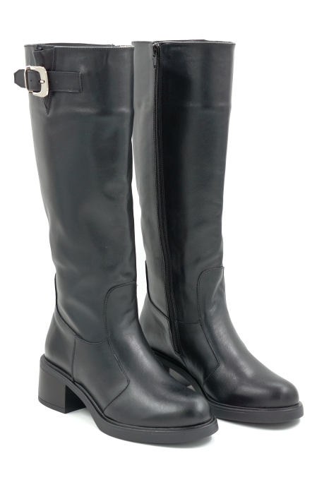 Cizme dama din piele naturala neagra cu varf rotund si toc mic gros de 5 cm 70725-2 25 [3]