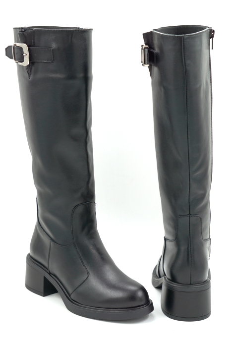 Cizme dama din piele naturala neagra cu varf rotund si toc mic gros de 5 cm 70725-2 25 [5]