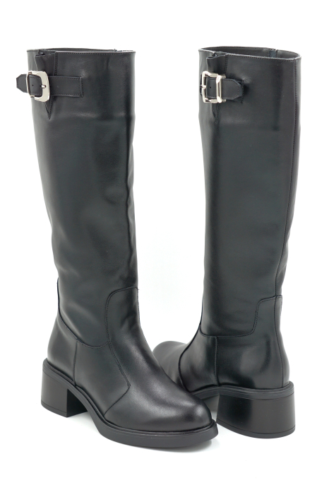 Cizme dama din piele naturala neagra cu varf rotund si toc mic gros de 5 cm 70725-2 25 [4]