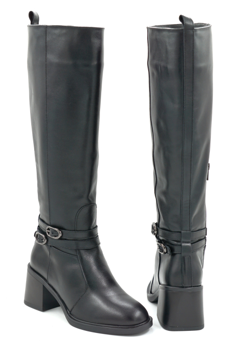 Cizme dama din piele naturala neagra cu varf rotund si toc mic gros de 6 cm 70825-2-25 [5]