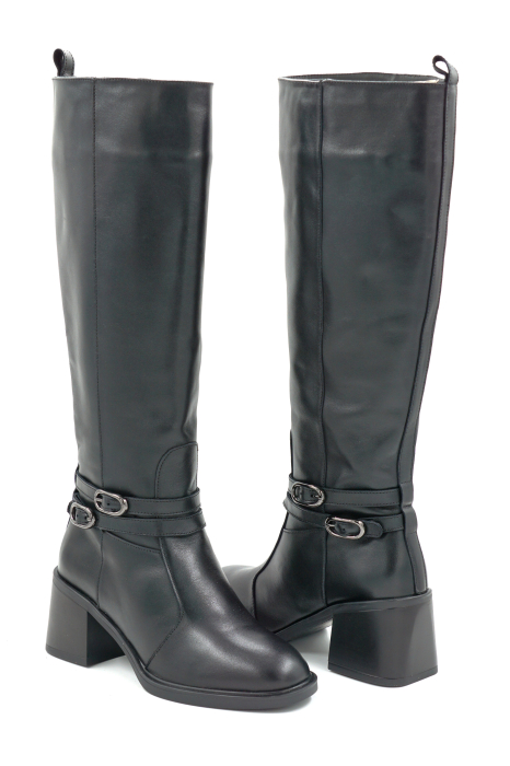 Cizme dama din piele naturala neagra cu varf rotund si toc mic gros de 6 cm 70825-2-25 [4]