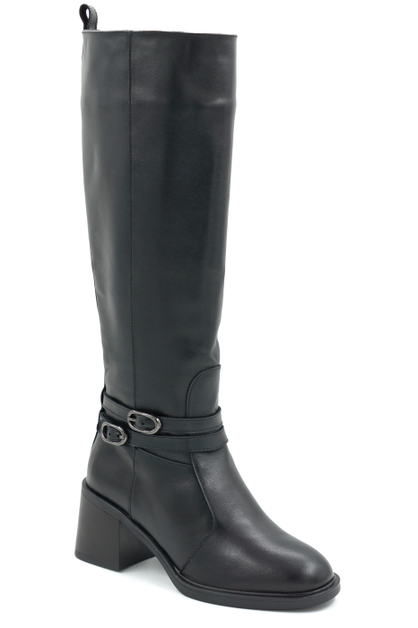 Cizme dama din piele naturala neagra cu varf rotund si toc mic gros de 6 cm 70825-2-25 [2]