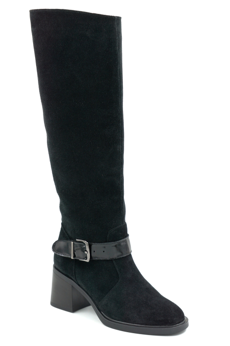 Cizme dama din piele naturala intoarsa neagra cu varf rotund si toc mic gros de 5 cm 70925-25 [2]