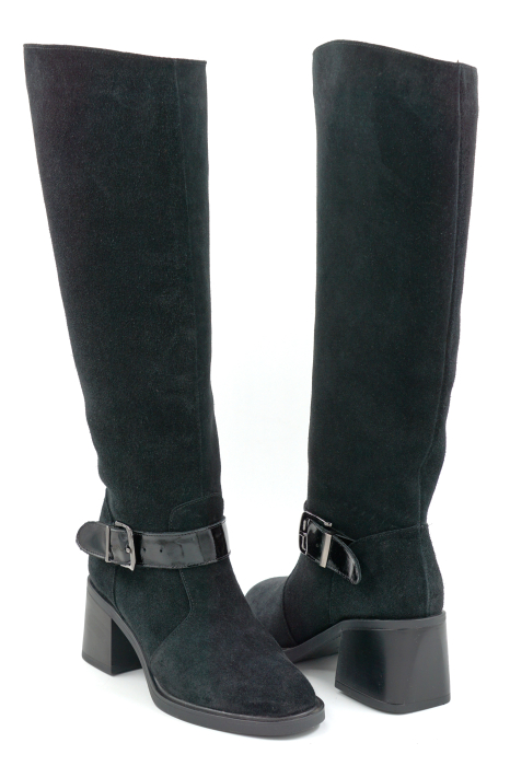 Cizme dama din piele naturala intoarsa neagra cu varf rotund si toc mic gros de 5 cm 70925-25 [3]