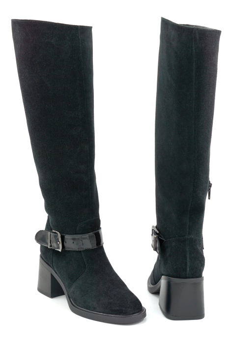 Cizme dama din piele naturala intoarsa neagra cu varf rotund si toc mic gros de 5 cm 70925-25 [4]