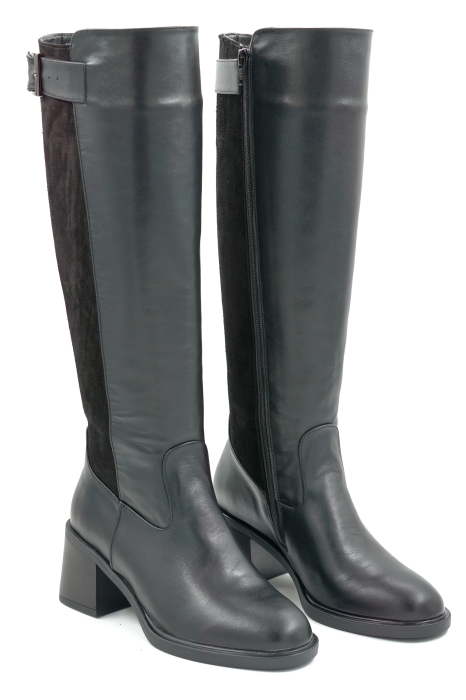 Cizme dama din piele naturala neagra cu varf rotund si toc mic gros de 6 cm 76121-25 [3]