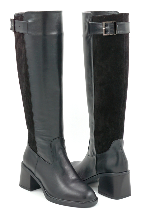 Cizme dama din piele naturala neagra cu varf rotund si toc mic gros de 6 cm 76121-25 [4]