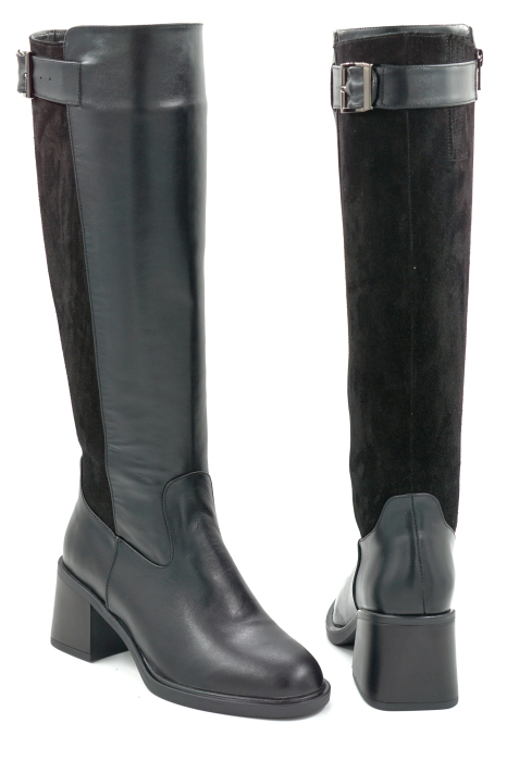 Cizme dama din piele naturala neagra cu varf rotund si toc mic gros de 6 cm 76121-25 [5]