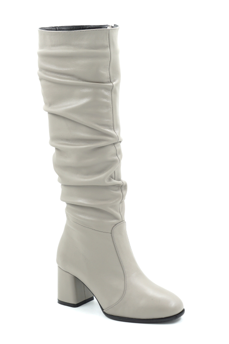 Cizme dama din piele naturala gri deschis cu varf rotund si toc mic gros imbracata de 6 cm 78321-9-25 [2]