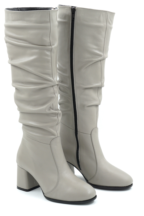 Cizme dama din piele naturala gri deschis cu varf rotund si toc mic gros imbracata de 6 cm 78321-9-25 [3]