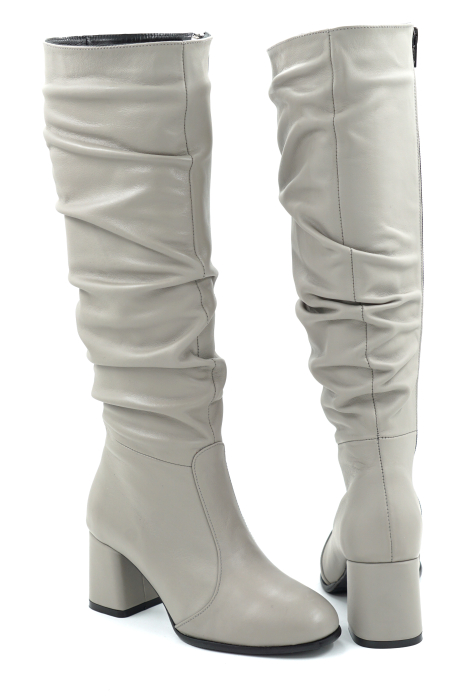 Cizme dama din piele naturala gri deschis cu varf rotund si toc mic gros imbracata de 6 cm 78321-9-25 [5]