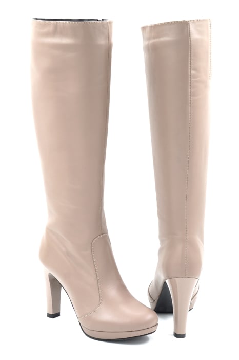 Cizme dama din piele naturala nude roze cu varf rotund, platforma 1 cm si toc inalt gros de 10 cm 70123-25 [5]