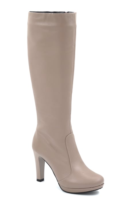 Cizme dama din piele naturala nude roze cu varf rotund, platforma 1 cm si toc inalt gros de 10 cm 70123-25 [2]