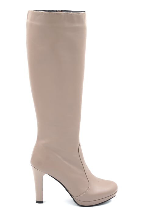 Cizme dama din piele naturala nude roze cu varf rotund, platforma 1 cm si toc inalt gros de 10 cm 70123-25 [1]