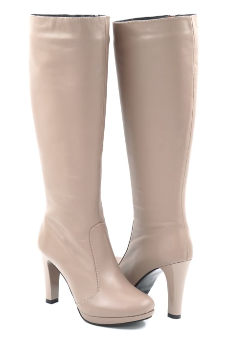 Cizme dama din piele naturala nude roze cu varf rotund, platforma 1 cm si toc inalt gros de 10 cm 70123-25 [4]