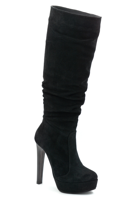 Cizme dama din piele naturala intoarsa neagra cu varf rotund,  platforma de 4 cm si toc inalt subtire 13 cm 77221-5-25 [3]