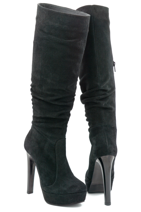 Cizme dama din piele naturala intoarsa neagra cu varf rotund,  platforma de 3 cm si toc inalt subtire 13 cm 77221-5-25 [4]