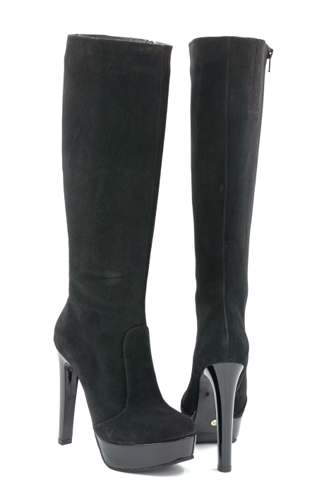 Cizme dama din piele naturala intoarsa neagra cu varf rotund, toc inalt gros de 13 cm si platforma de 5 cm 70123-1-25 [5]