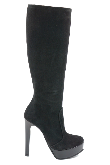 Cizme dama din piele naturala intoarsa neagra cu varf rotund, toc inalt gros de 13 cm si platforma de 3 cm 70123-1-25 [1]