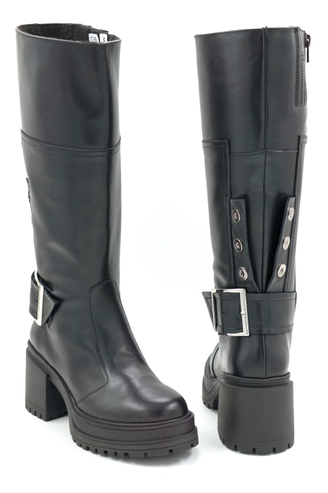 Cizme dama din piele naturala neagra cu varf rotund si toc mic gros de 6 cm 74819-1-25 [5]