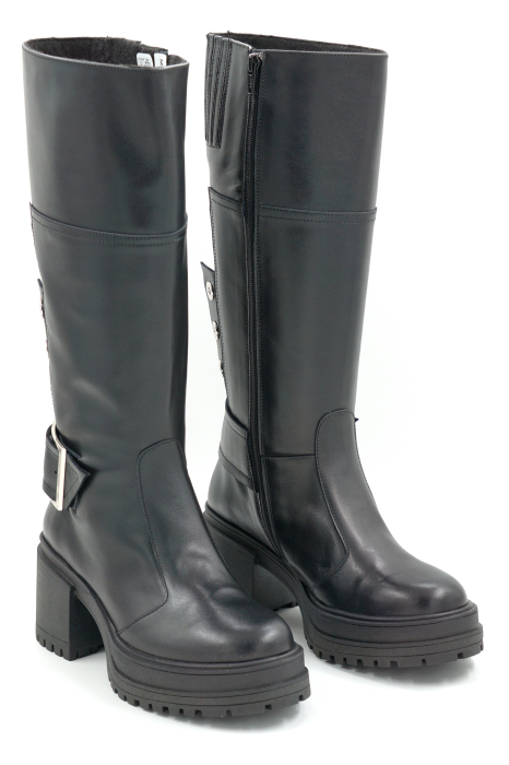 Cizme dama din piele naturala neagra cu varf rotund si toc mic gros de 6 cm 74819-1-25 [3]