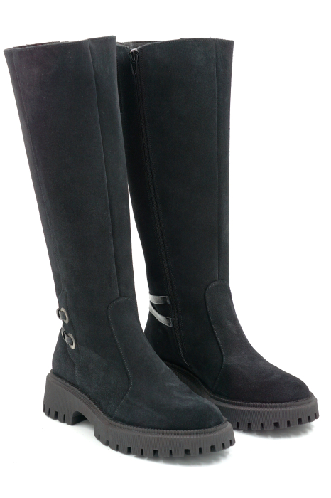 Cizme dama din piele naturala intoarsa neagra cu varf rotund si talpa de 3 cm 74919-1-25 [3]