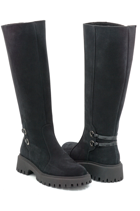 Cizme dama din piele naturala intoarsa neagra cu varf rotund si talpa de 3 cm 74919-1-25 [4]