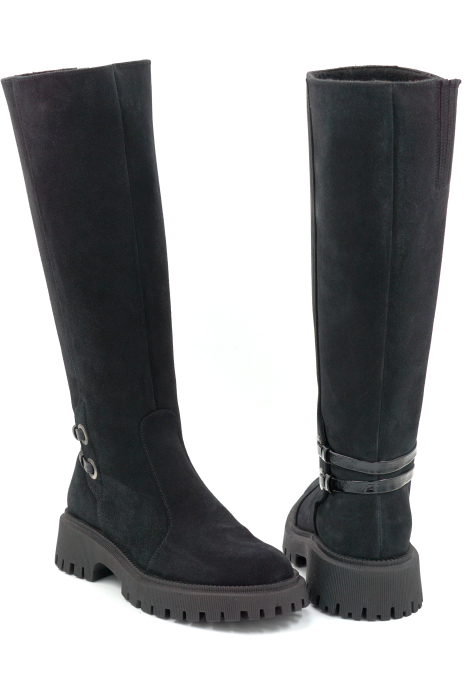 Cizme dama din piele naturala intoarsa neagra cu varf rotund si talpa de 3 cm 74919-1-25 [5]