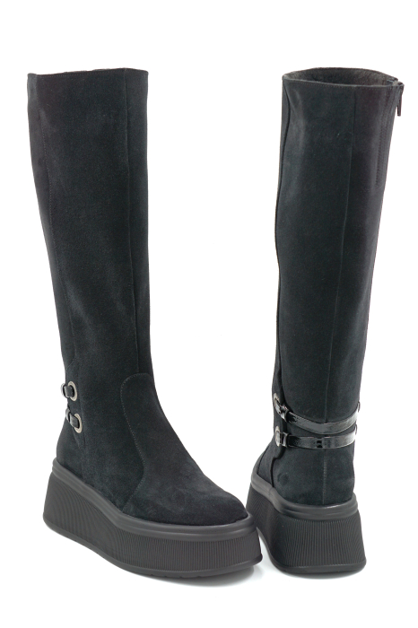 Cizme dama din piele naturala intoarsa neagra cu varf rotund si talpa de 5 cm 74919-2-25 [5]