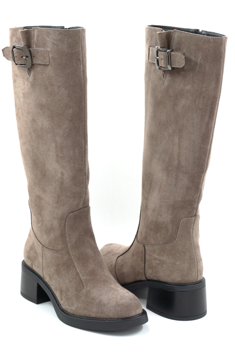 Cizme dama din piele naturala intoarsa grej cu varf rotund si toc mic gros de 5 cm 70725-1-25 [4]