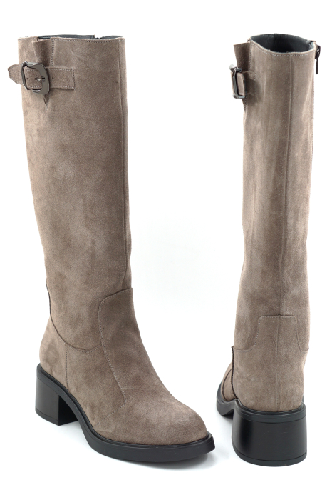 Cizme dama din piele naturala intoarsa grej cu varf rotund si toc mic gros de 5 cm 70725-1-25 [5]