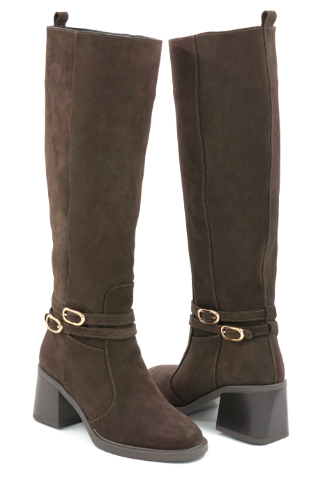 Cizme dama din piele naturala intoarsa maro ciocolata cu varf rotund si toc de 5 cm 70825-3-25 [4]