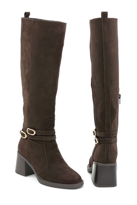 Cizme dama din piele naturala intoarsa maro ciocolata cu varf rotund si toc de 5 cm 70825-3-25 [5]