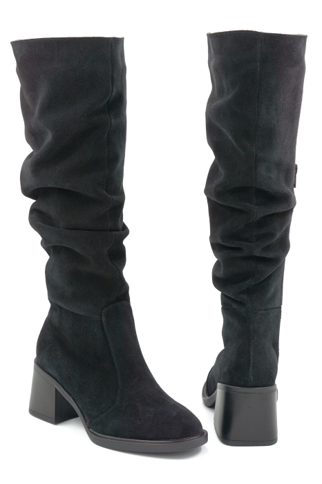 Cizme dama din piele naturala intoarsa neagra cu varf rotund si toc mic gros de 6 cm 77221-14-25 [5]