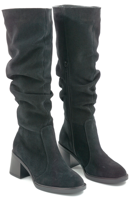 Cizme dama din piele naturala intoarsa neagra cu varf rotund si toc mic gros de 6 cm 77221-14-25 [3]