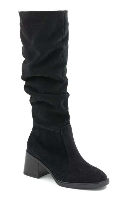 Cizme dama din piele naturala intoarsa neagra cu varf rotund si toc mic gros de 6 cm 77221-14-25 [2]