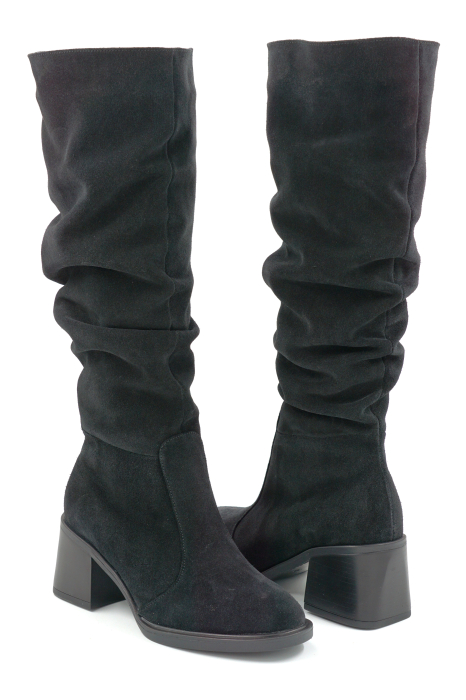 Cizme dama din piele naturala intoarsa neagra cu varf rotund si toc mic gros de 6 cm 77221-14-25 [4]